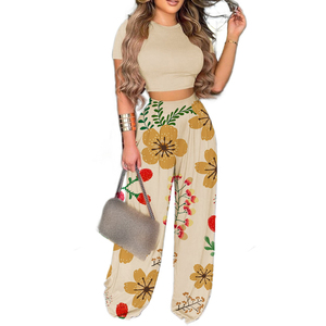 Conjunto de Pantalones Largos Estampados de Dos Piezas con Manga Corta, Estilo Elegante y Explosivo para Mujer, a la Moda - Product Image 3