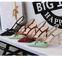 312-1 Sandales à talons tendance pour femmes, élégantes, à talon aiguille, avec nœud décoratif et bride arrière