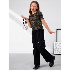 FOXA Camiseta de manga corta con estampado de camuflaje para niña, cuello redondo, top informal de verano, 100% algodón, transpirable - Product Image 6