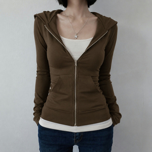 Solid Color Hooded <b>Zip</b> <b>Up</b> Knit <b>Cardigan</b> Women's Slim Fit Long Sleeve Sweater Jacket Casual Y2K Streetwear Autumn Outerwear - Product Image 5