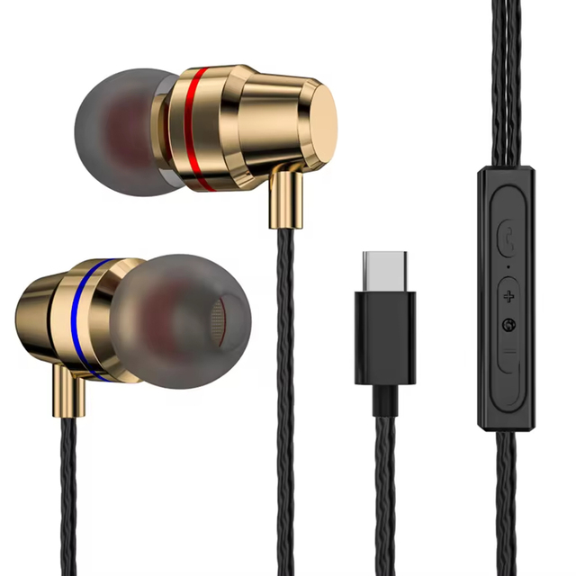 USB-C Wired Headphones with Microphone Bass IPX-5 Waterproof 1.2m Cord Volume Control