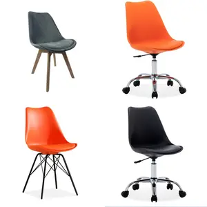 Sillas de diseño moderno, altura ajustable, rueda ergonómica, ordenador, asiento de plástico blanco, silla de oficina con Base de Metal tulipán con cojín
