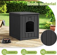 Maison pour chat d'extérieur moderne de luxe en résine solide - Abri isolé résistant aux intempéries pour jardin et cour (Noir)