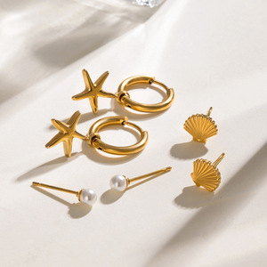 Juego de Aretes de Aro Yueli, Cruz Dorada con Perlas, Aleación de Zinc, Joyería de Moda - Product Image 2