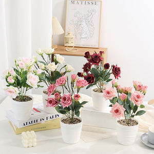 Plantas Artificiales de Rosa en Maceta de Seda - Bonsái Realista Hecho a Mano con Múltiples Cabezas para Decoración de Hogar, Tienda y Ventanas de Fábrica - Product Image 1