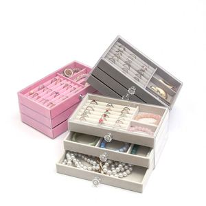 3 Layers Flock Jewelry <b>Storage</b> <b>Box</b> Earring Rings Necklaces Display Organizer - Product Image 2