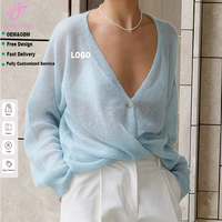 Suéter Cárdigan de Punto con Cuello en V, Delgado y Calado, para Mujer, Otoño-Invierno, con Logotipo Personalizado al por Mayor de Loveda