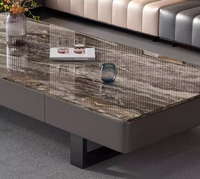 Table basse durable de luxe moderne avec cadre en acier inoxydable et plateau en dalles pour meubles de salon à domicile