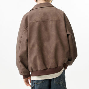 جاكيت رجالي مخصص من الجلد الصناعي بسحاب، جاكيت بومبر بتصميم عتيق لراكبي الدراجات النارية، معاطف أزياء الشارع - Product Image 3