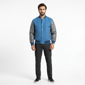 Customized Men's High Quality Varsity Letterman Jacket 100% Cotton Knitted Embroidered Stand Collar Breathable Fabric Front - Product Image 1