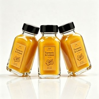 Bouteille en verre carrée de 60 ml (2 oz) pour échantillons, boissons au curcuma, jus, avec couvercle en plastique