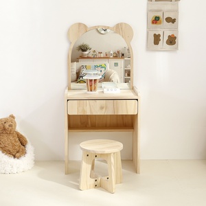 Bộ bàn trang điểm và ghế đẩu gỗ thông Hàn Quốc phong cách Ins, đơn giản, nhỏ gọn, thích hợp làm bàn trang điểm cạnh giường cho trẻ em, thiết kế chân thực. - Product Image 4
