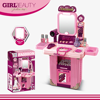 Ensemble de jeu d'imitation en plastique : Coiffeuse de simulation pour enfants avec miroir et valise de transport pour filles