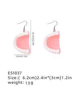 Boucles d'oreilles pendantes HLC <span class=keywords><strong>en</strong></span> résine, thème Halloween, créatives 3D, dents effrayantes, faux dents exagérées, bijoux fantaisie - Product Image 5