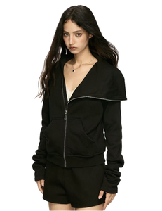 Sudadera Oversize de Felpa con Capucha, Estilo Urbano, Bordado, Cremallera Diagonal, Cuello con Solapa, Manga Larga, Gorro de Mago, Logotipo Personalizado, Venta al por Mayor - Product Image 1