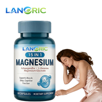 Compléments de sommeil OEM, formule 15 en 1, capsules de glycinate de magnésium, compléments pour améliorer l'humeur, capsules de complexe de magnésium 15 en 1