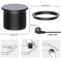 Mini prise de courant ronde en ABS avec 1 prise standard américaine et 2 ports USB, câble de 3 m, pour bureau, bureau d'ordinateur, meuble