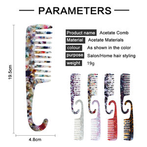 Pettine in acetato a denti larghi con Logo personalizzato con crossboard stile alla moda con gancio acido acetico - Product Image 6