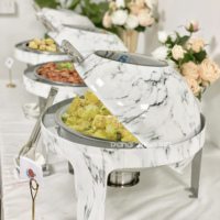Set Réchaud Buffet Hôtel Professionnel Blanc en Acier Inoxydable, Chauffe-Plats Rond à Couvercle Enroulable 6L pour Restaurant