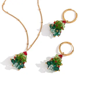 Stainless Steel Christmas Tree Jewelry Sets Earrings Necklace Set for Women conjunto de collar y pendientes acero inoxidable
