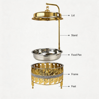 Nouveau design de luxe, chauffe-plat 8L en acier inoxydable à alimentation thermique, incrusté de diamants scintillants, service de buffet doré avec couvercle suspendu pour mariage
