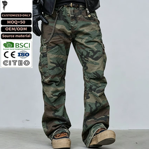 Top Selling Vintage <b>Camo</b> <b>Cargo</b> <b>Pants</b> <b>Men</b> Multi Pockets Washed Flare <b>Pants</b> Streetwear Loose Fit Tactical Camouflage Trousers - Product Image 1