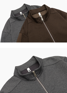 Sweat-shirt épais à épaules tombantes, veste à capuche en coton French Terry, cardigan à col montant, veste décontractée pour homme - Product Image 6