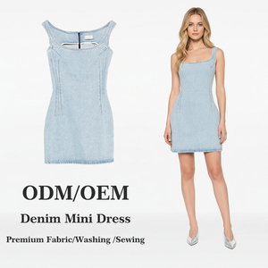 <span class=keywords><strong>Abito</strong></span> Mini <span class=keywords><strong>in</strong></span> Denim Formale da <span class=keywords><strong>Donna</strong></span>, Senza Maniche, Collo Tondo, Aderente, Blu Chiaro, Elasticizzato, per l'Estate - Product Image 1