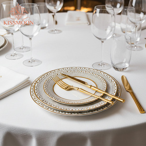Assiette <span class=keywords><strong>de</strong></span> présentation moderne en plastique, résistante au lave-vaisselle, style européen, dorée, <span class=keywords><strong>de</strong></span> luxe, pour banquets, mariages, hôtels, restaurants, <span class=keywords><strong>service</strong></span> <span class=keywords><strong>de</strong></span> dîner - Product Image 3