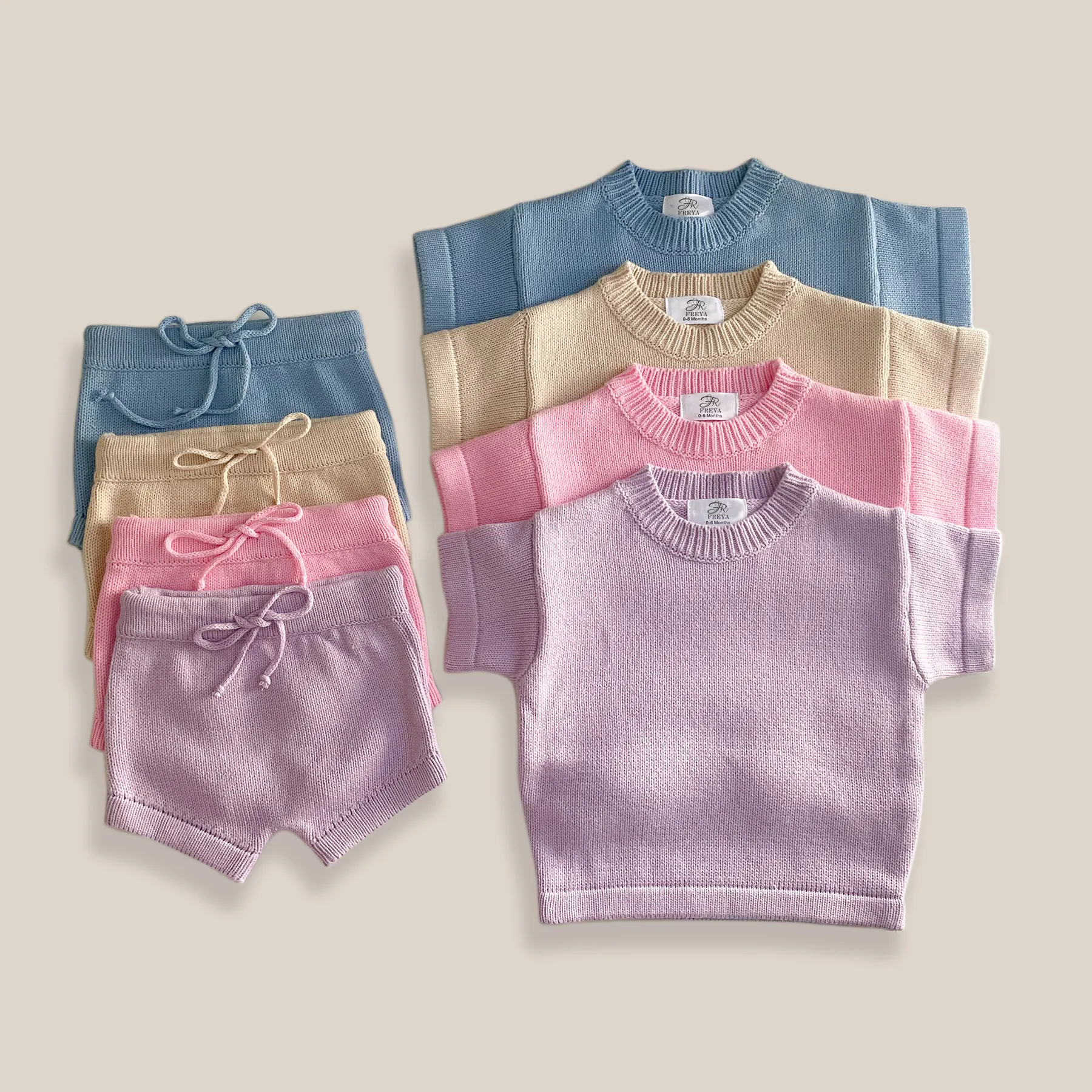 Boutique bông sợi bé màu hồng TEE Quần short thiết lập trẻ em Toddler Đan Áo len mùa hè giản dị hai mảnh