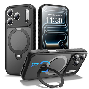 Étui support anneau pour <span class=keywords><strong>iPhone</strong></span> 17 Pro Coque de téléphone 360 °   Coque de téléphone antichoc fine et mate avec support rotatif pour <span class=keywords><strong>iPhone</strong></span> 17 Pro Max - Product Image 1