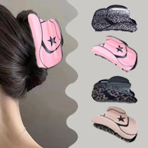 Carino Retrò Stampa Leopard Acrilico Artiglio per Capelli Mod Stile Occidentale Retrò Coda Cavolo per le Donne alla moda Cappello da Cowboy - Product Image 3