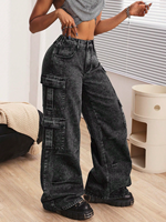 Jeans Cargo Ample Femme Sur Mesure, Poche à Rabat, Coupe Décontractée, Jambe Droite Large, Mode Y2K