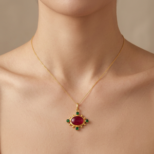 Women's Fashion Ruby Jade Emerald Quartz Oval Pendant Solid Brass 18K Gold Plated Statement Necklace For Wedding - Product Image 4