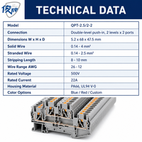 Borne de raccordement électrique industrielle double couche PT 2-2 en cuivre étamé de haute qualité pour rail DIN, à insertion rapide