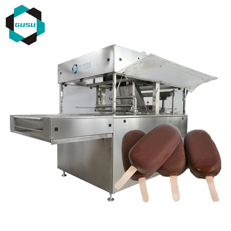 Gusu Snack Ice Cream Chocolate Coating Machine with a PLC Control Panel and Cooling Channels