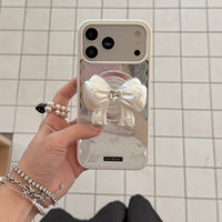 Coque de téléphone en TPU+PC avec miroir en dentelle pour 17promax 15promax, support magnétique, sangle de téléphone, design papillon et fleurs