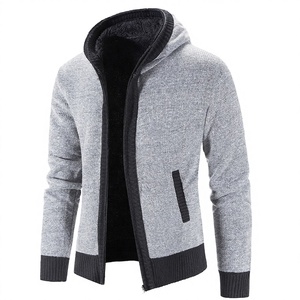 Liu Ming Autumn Winter <b>Men's</b> Breathable Fleece Zipper Closure Warm Hooded Fashion <b>Jacket</b> Knitted Outwear - Product Image 2