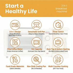 Station de petit-déjeuner multifonctionnelle 3-en-1 : grille-pain, cafetière, poêle à frire, acier inoxydable, économie d'énergie, appareil électroménager - Product Image 6