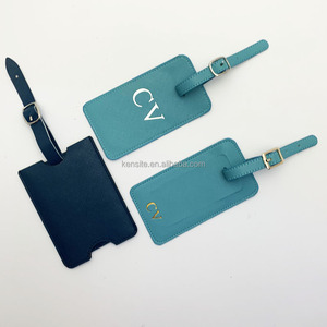 <span class=keywords><strong>Etiqueta</strong></span> de Equipaje de Cuero PU Azul Cielo Resistente con Logotipo Estampado en Dorado y Plateado, Accesorio de Viaje - Product Image 1