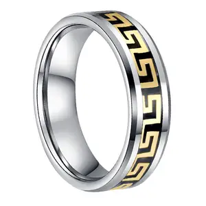 مجوهرات SZ CHENG خاتم خطوبة عيار 18 قيراط مطلي بالذهب بتصميم جدار العظمة خاتم الخطوبة الخشبي مسطح مصنوع من خشب التنغستن وكربيد الكربيد