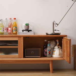 Ensemble de meuble TV et table basse en bois de cerisier massif de style nordique japonais, 2 pièces avec <span class=keywords><strong>portes</strong></span> coulissantes réglables pour salon - Product Image 4