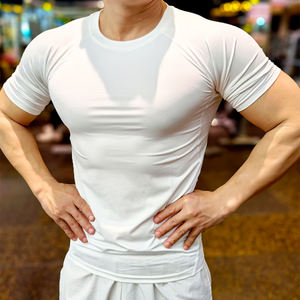 High Quality Men's Short Sleeve Gym <b>Compression</b> <b>Shirt</b> Quick-Drying Training Wear Custom Logo Wholesale Activewear Solid Woven - Product Image 4