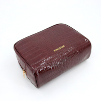 Trousse de Maquillage OEM de Luxe Marron en PU Texture Croco, Imperméable, Portable, Pochette de Toilette, Sac Cosmétique de Voyage Quotidien