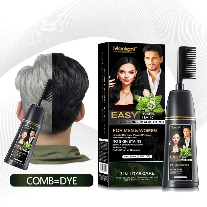 Orgánica magia permanente contra gris cabello fácil directa champú tinte de pelo negro marrón con peine aplicador