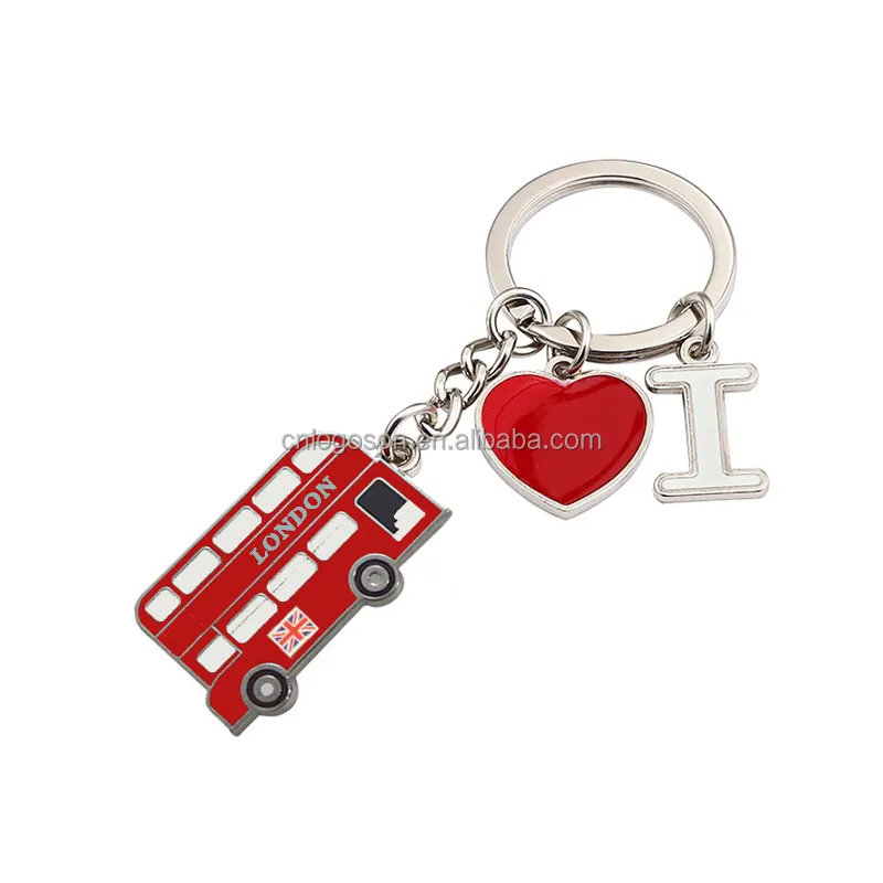 Custom Made London Portugal Bus Keychain Metal Enamel Bus Shape Key Rings