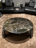 Table basse ronde en marbre vert de luxe, design moderne et minimaliste pour salon de villa ou d'hôtel