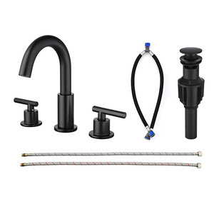 Rubinetto Moderno di Lusso per <span class=keywords><strong>Lavabo</strong></span> <span class=keywords><strong>Bagno</strong></span> a <span class=keywords><strong>2</strong></span> Maniglie e 3 Fori, Rubinetto a Colonna da 8\" in Oro Spazzolato per <span class=keywords><strong>Lavabo</strong></span> in Ceramica con Tubi di Scarico - Product Image 2