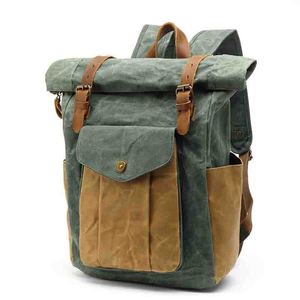 <span class=keywords><strong>Mochila</strong></span> retro de viaje para <span class=keywords><strong>hombre</strong></span>, bolso de viaje para estudiantes, lona antisalpicaduras de cera de aceite al aire libre con <span class=keywords><strong>piel</strong></span> de Caballo Loco - Product Image 3