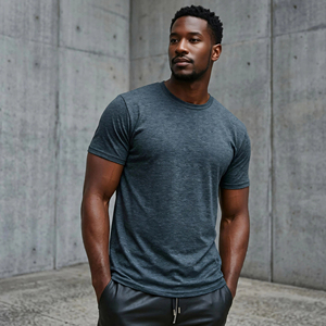 T-shirts de sport pour hommes en nylon mélangé coton et polyester, coupe musclée, gaufrés, personnalisés pour l'entraînement professionnel, fabriqués en usine - Product Image 1